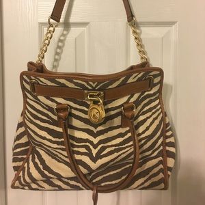 Michael Kora brown zebra large tote purse handbag